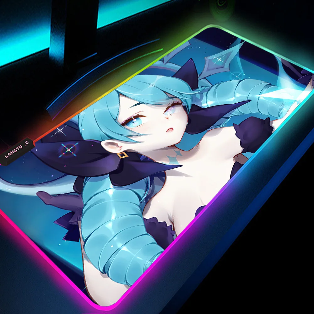 

Kawaii Girl League of Legends Mousepad with RGB Lamp Luminous HD Setup Gamer Keyboard Mat Desk Mat Non-slip Mat Mouse Pads LED