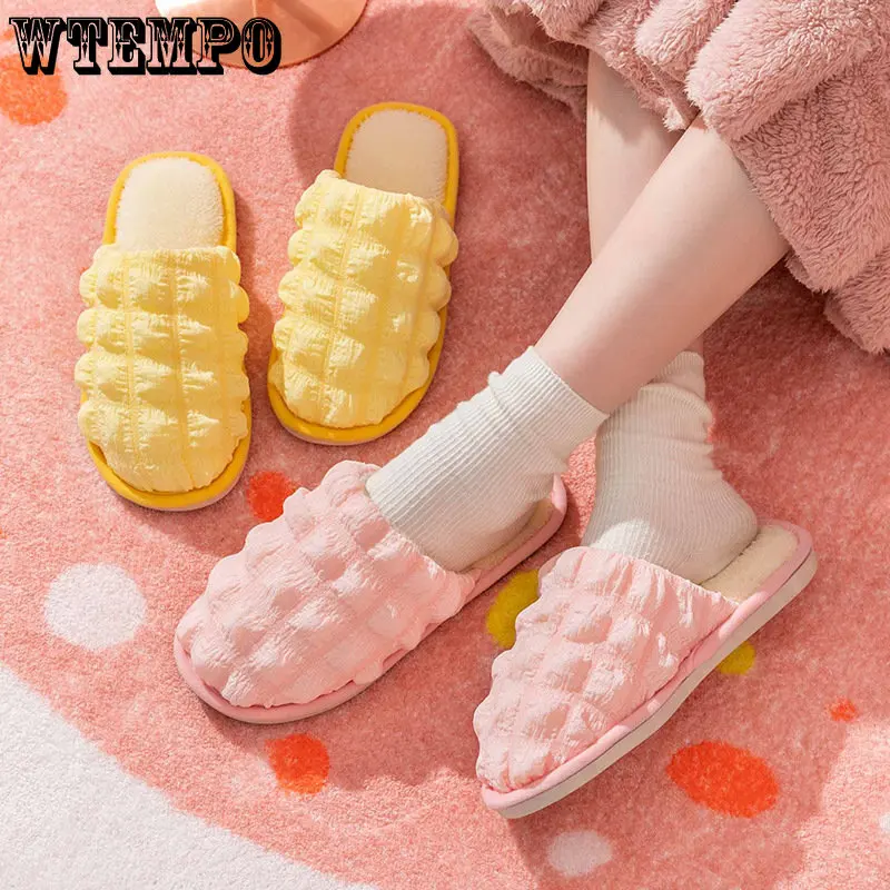 WTEMPO Cotton Slippers Autumn Winter Warm Non-slip Plush Slides Indoor Soft Silent Cute Cotton Shoes for Couples Wholesale