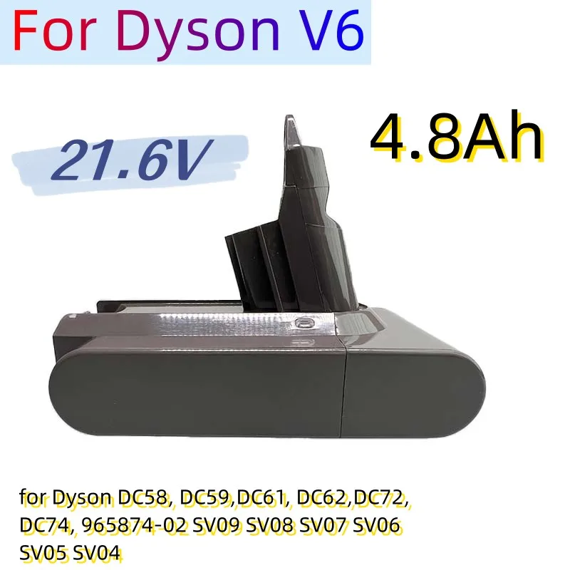 

4800mAh 21.6V Lithium-Ion Battery For Dyson V6 Vacuum Cleaner DC58 DC59 DC61 DC62 DC74 SV09 SV07 SV03 965874-02