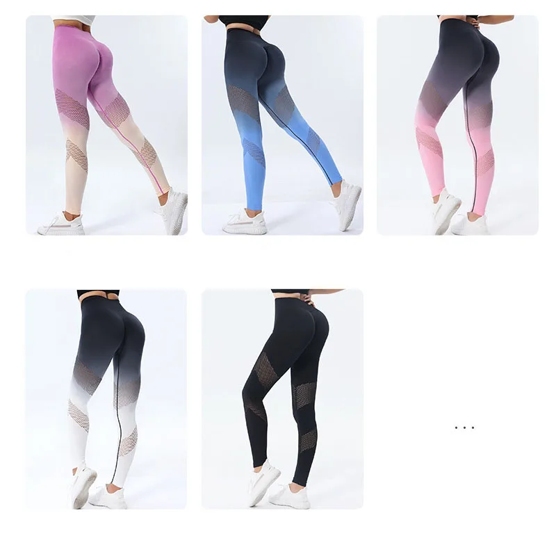 Women Gradient Color Leggings Gym Running Workout Sports Pants Women High Waist Seamless Hip Lifting Stretch Yoga Pants