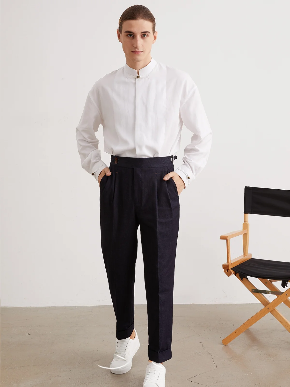 Suitsee New Naples Italian Sle Retro Suit trousers Men's Business Casual Straight High Waist Trousers |