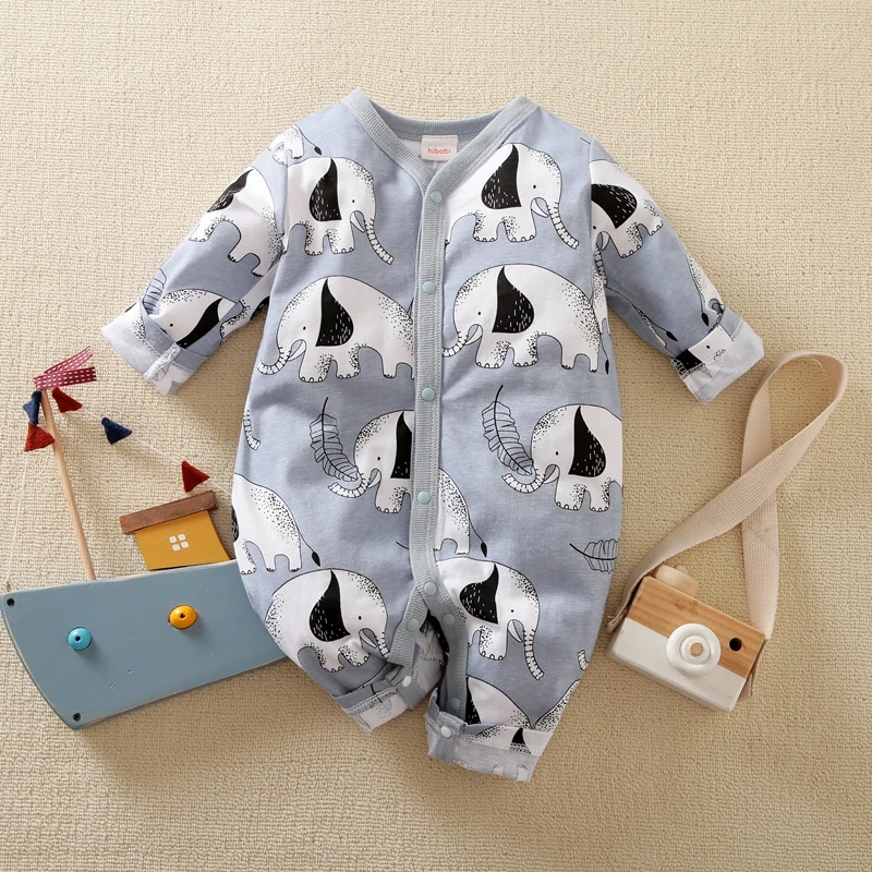 

Hibobi Design Suits Baby Boy Long Sleeve Elephant Pattern Romper Baby Clothes Animal Pattern Jumpsuit Autumn Romper