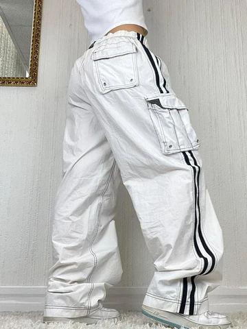 Weekeep Casual Baggy Low Rise Jeans Pocket Patchwork Fashion Streetwear Cargo Pants Women Jogging Loose Denim Trousers 90s REtro
