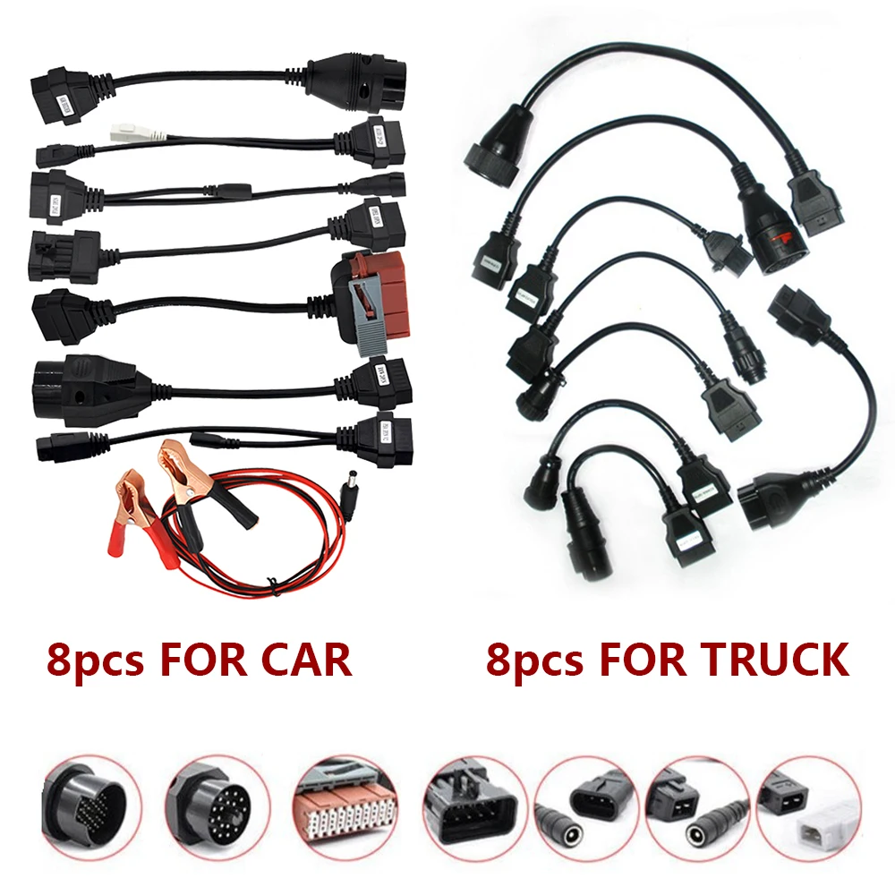 

Высококачественный кабель преобразователя OBD2, полный комплект, 8 шт. кабелей для автомобилей/грузовиков для TCS PRO, диагностический считыватель, интерфейсный разъем