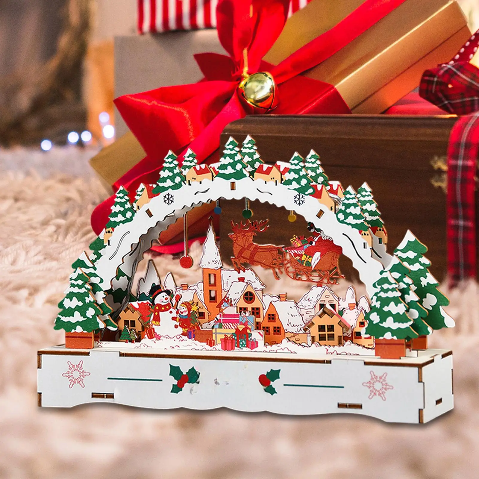 Светящаяся маленькая деревянная кабина центральное украшение стола