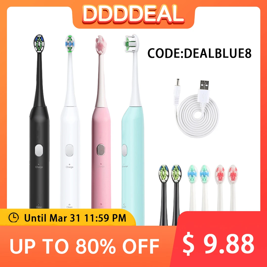 

2022 Electric Toothbrush Sonic Toothbrush USB Rechargeable 7 Mode Travel IPX7 Waterproof Clean Toothbrush with 2 Brush Head Gift