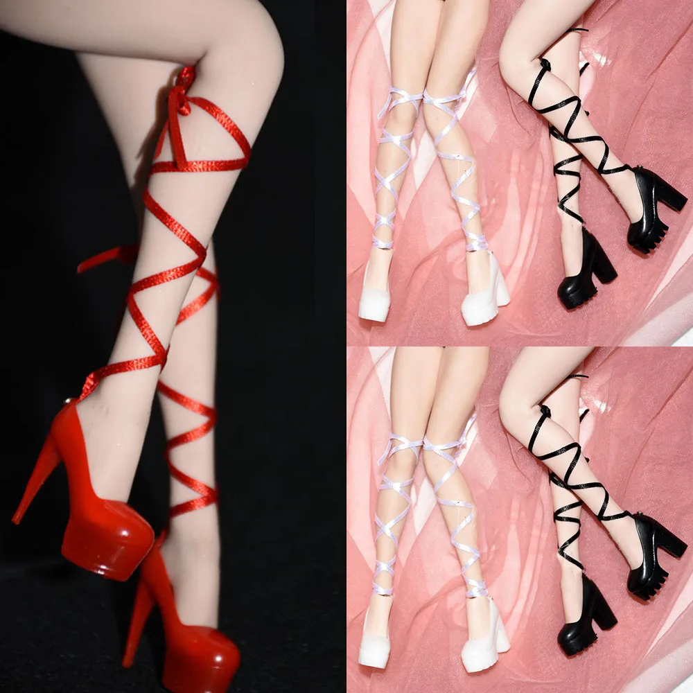 

1/6 Women Soldier High Heels Shoes Sexy Lace Up Cross Strappy Round Toe Shoes Pumps Party Dress Shoes For 12'' Action Figure