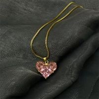 2022 new pink zircon love zircon necklace womens simple fashion design trend temperament jewelry clavicle chain