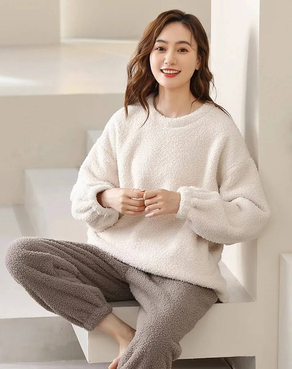 Pajamas Men And Women Winter Couples Long-Sleeved Large-Size Simple Cashmere Warm Thick Home Clothing Set Pijamas Women