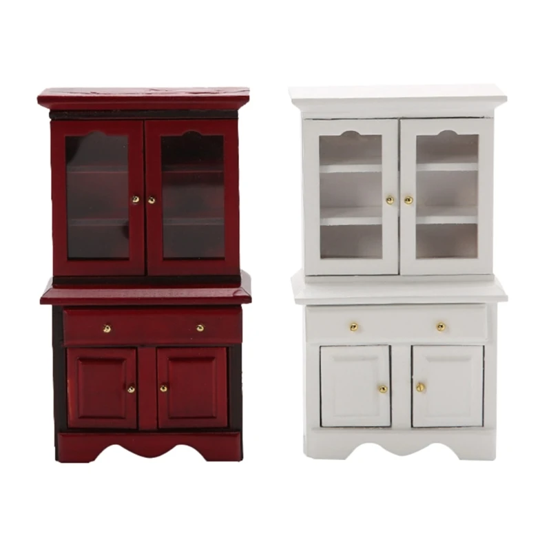 

1:12 Mini Display Cabinet with Door Can Open Kids Dollhouse Accessories Miniature Bookcase Pretend Toy Model Furniture