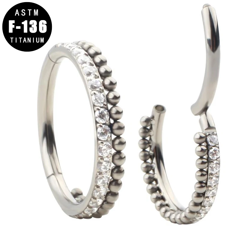 

Титановое кольцо для носа ASTM F136, кольца с раскрывающимся сегментом, кольца с фианитами, боковые бусины для сосков, кликов, хрящевых тканей ух...