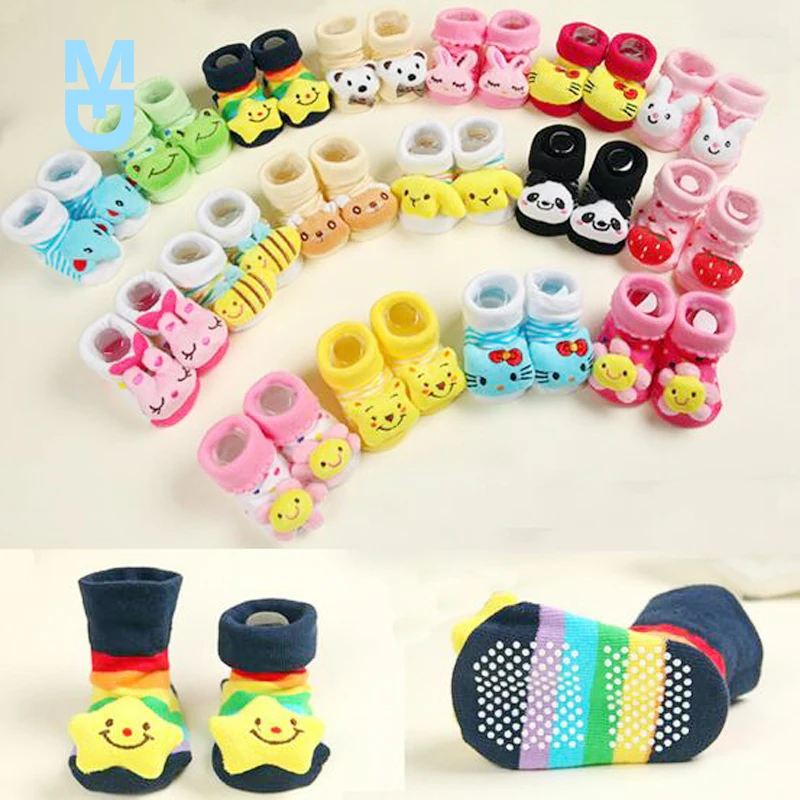 

New 1 Pair 0-16 Month Socks with Printed for borns Baby Children's Clothes Stuff Boys Girls Slippers Infant Shoes Kids Socks