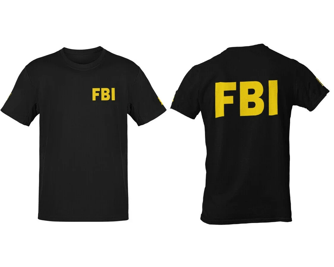 Простая футболка с надписью FBI. Летняя Хлопковая мужская круглым вырезом и