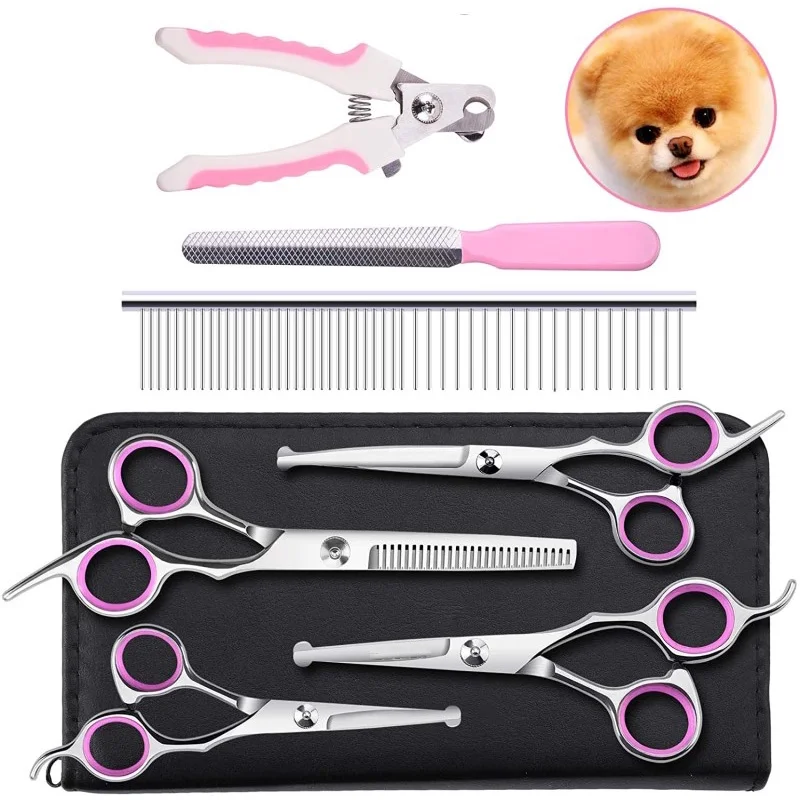 Pet  Grooming Scissors Kit With Safety Round Tip Professional Grooming Shears For Dogs And Cats
