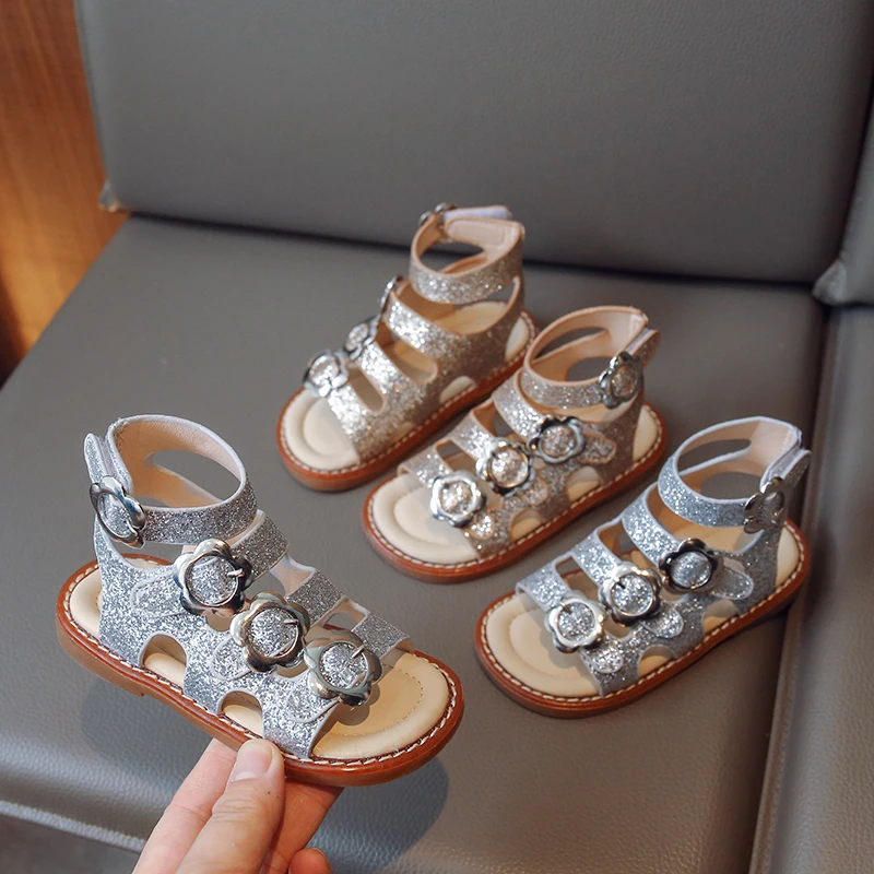 

Children Sandals for Girls Shine Buckle Open-toe GLADIATOR Hook & Loop Versatile Britain Style Kids Shoes Fashion Summer 2023