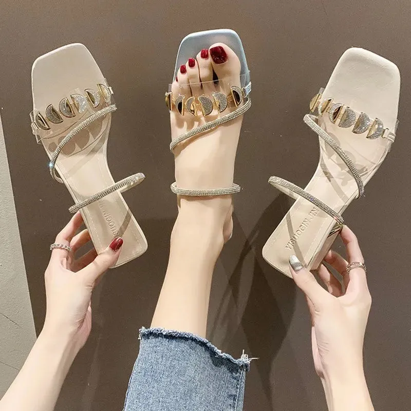 

New Fashion Black Summer Sandals Open Toe Women Sandles Thick Heel Flip Flops Square Toe Gladiator Shoes Women Slippers