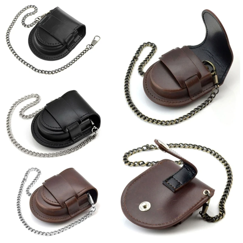 

Fashion Pocket Watch Pouch Leather Cases with Chain Vintage Watch Protector Holder Waist Bag Pocket Coin Purses Bag