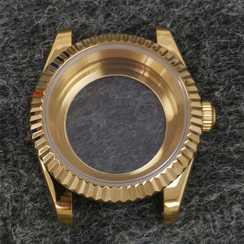PVD Gold Stainless Steel Watch Case 39mm Transparent Bottom Cover Oyster Type Sapphire Mirror Case For NH35 NH36 Movement
