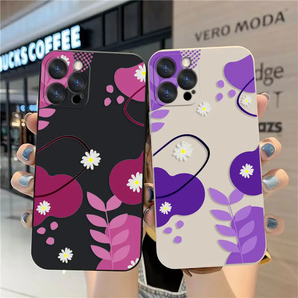 Phone Case For Apple iPhone 14 13 12 11 Pro XS Max Mini X XR SE 7 8 6S Plus Case Cover Funda Cqoue Shell Capa Red Purple Flowers