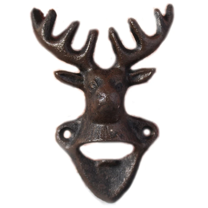 

Reindeer Head Cast Iron Beer Bottle Opener Antique Black Animal Figurines Head Wall Mounted Metal Bottle Opener