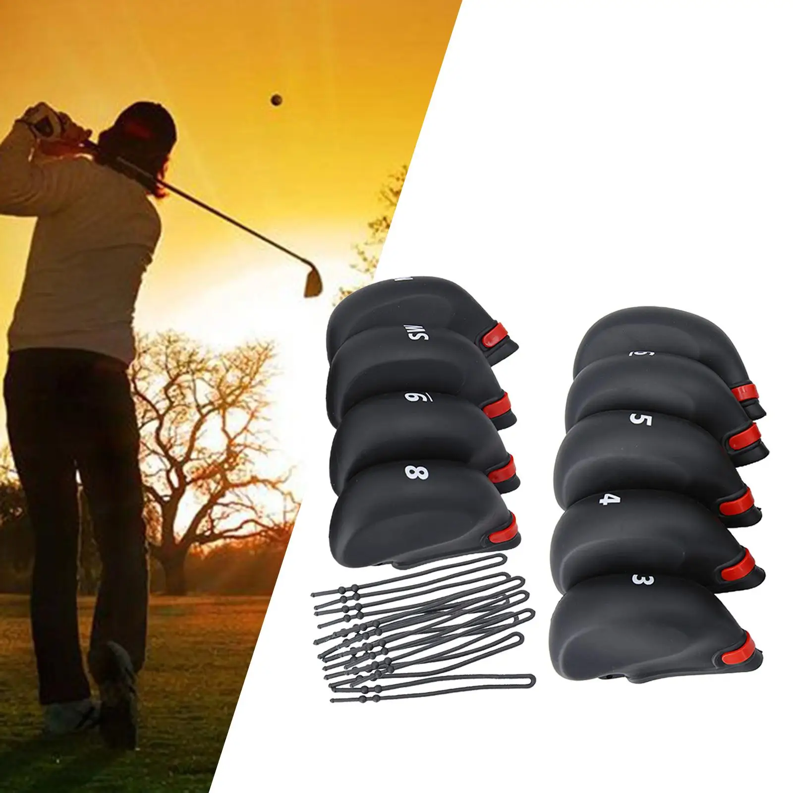 

9 Pieces Deluxe Golf Iron Headcover Case with Number Embroidery Guard Wrap