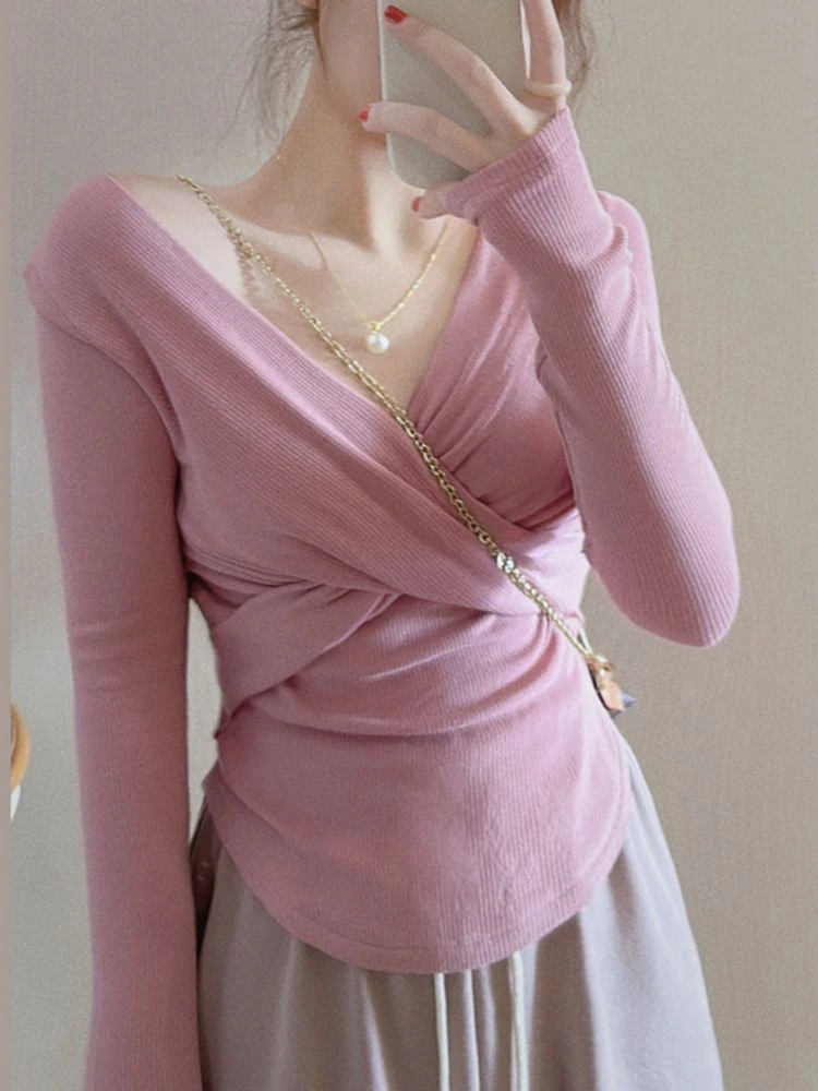 

Женская Асимметричная футболка-туника с V-образным вырезом и длинным рукавом