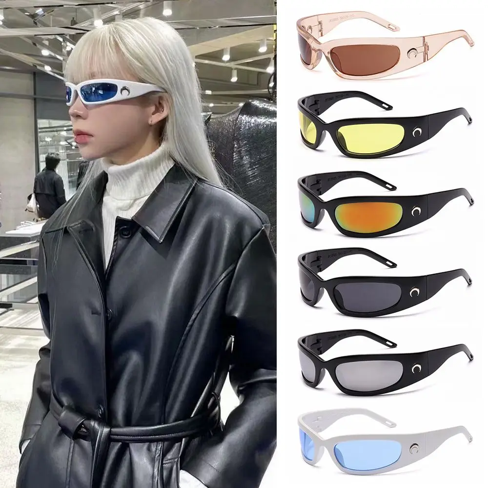 

1pc Moon Rectangular Sunglasses Women Men Trendy Designed Outdoor Cycling Sports UV400 Sunglass Vintage Hip Hop Punk Sun Glasses