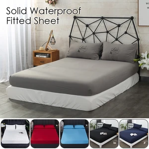 Solid Color Polyester Waterproof Fitted Bed Sheet Soft Bed Sheet Twin/Full/Queen/King Watertight Fitted Sheet ( No Pillowcases)