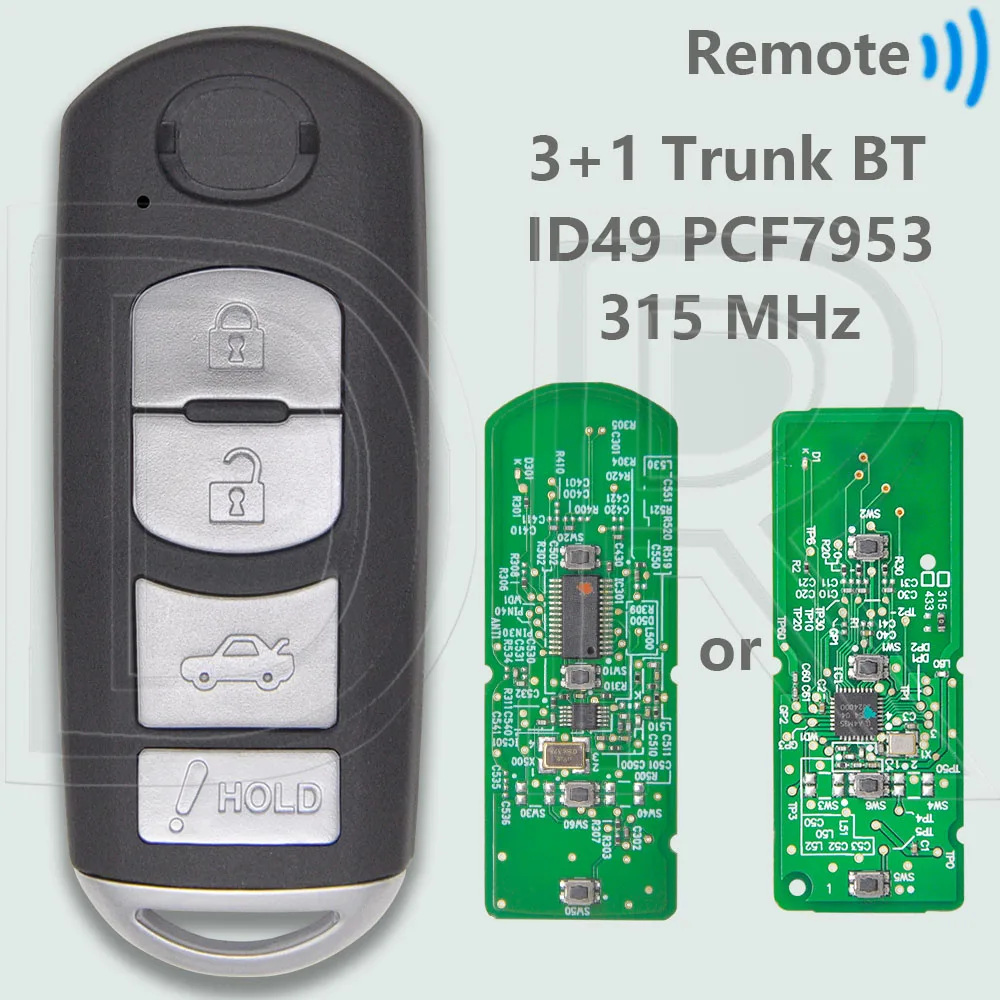 

DR SKE13D-01 SKE13D-02 ID49 PCF7953M 315 МГц Бесконтактный WAZSKE13D01/02 Автомобильный ключ дистанционного управления для Mazda 3 5 6 CX-3 CX5 CX9