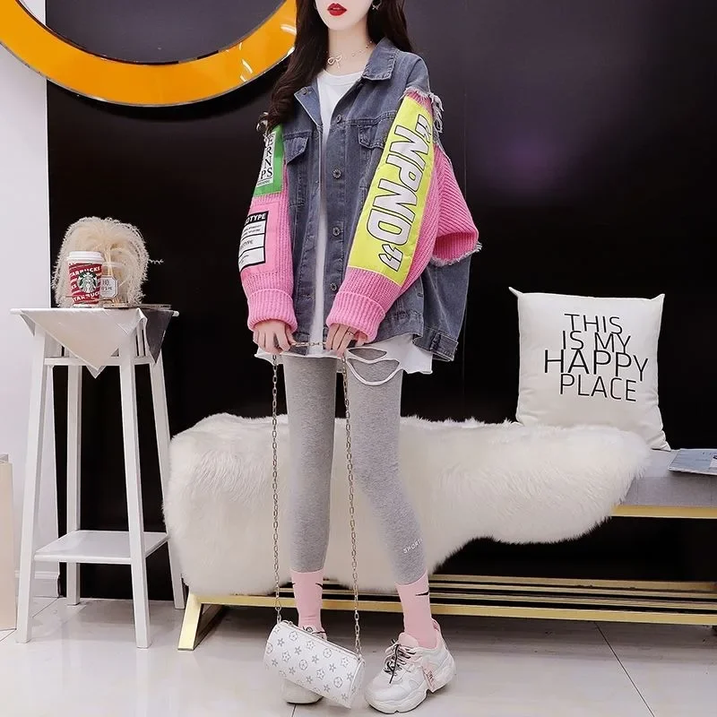 Модный женский джинсовый свитер Hikigawa в стиле пэчворк уличная одежда