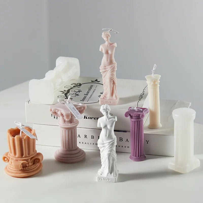 

European Style Retro Roman Column Candle Silicone Mold Handmade DIY Baking Molds Plaster Soap Mould Christmas Gifts Decoration