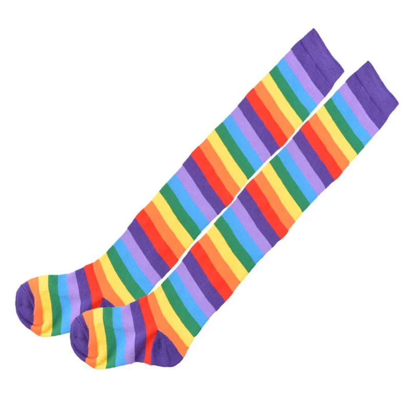 New Colorful Rainbow Stockings Thigh Knee Socks Warm Striped Arm Warmer Gloves Christmas Gifts Women Lolita Cosplay Costume