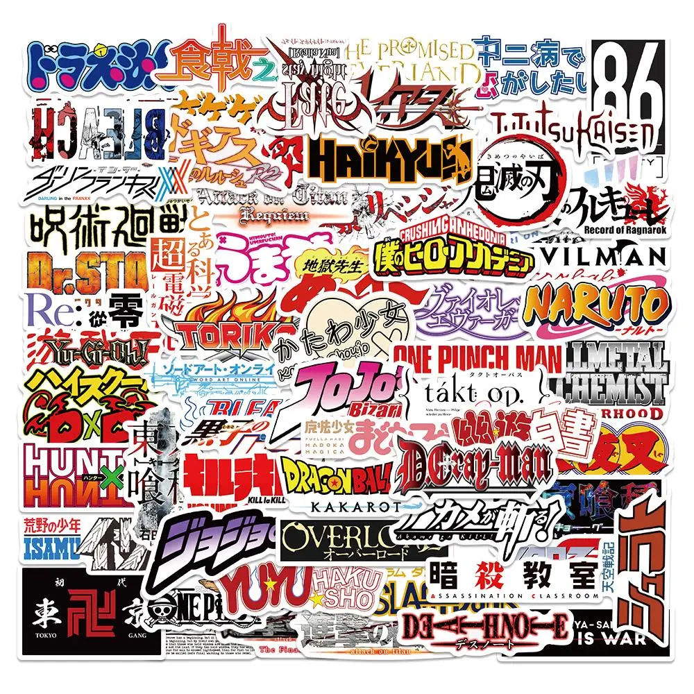 

10/65PCS Mix Anime Logo Jujutsu Kaisen Attack on Titan HUNTER×HUNTER Cartoon Stickers Decals DIY Skateboard Laptop Kid Toy