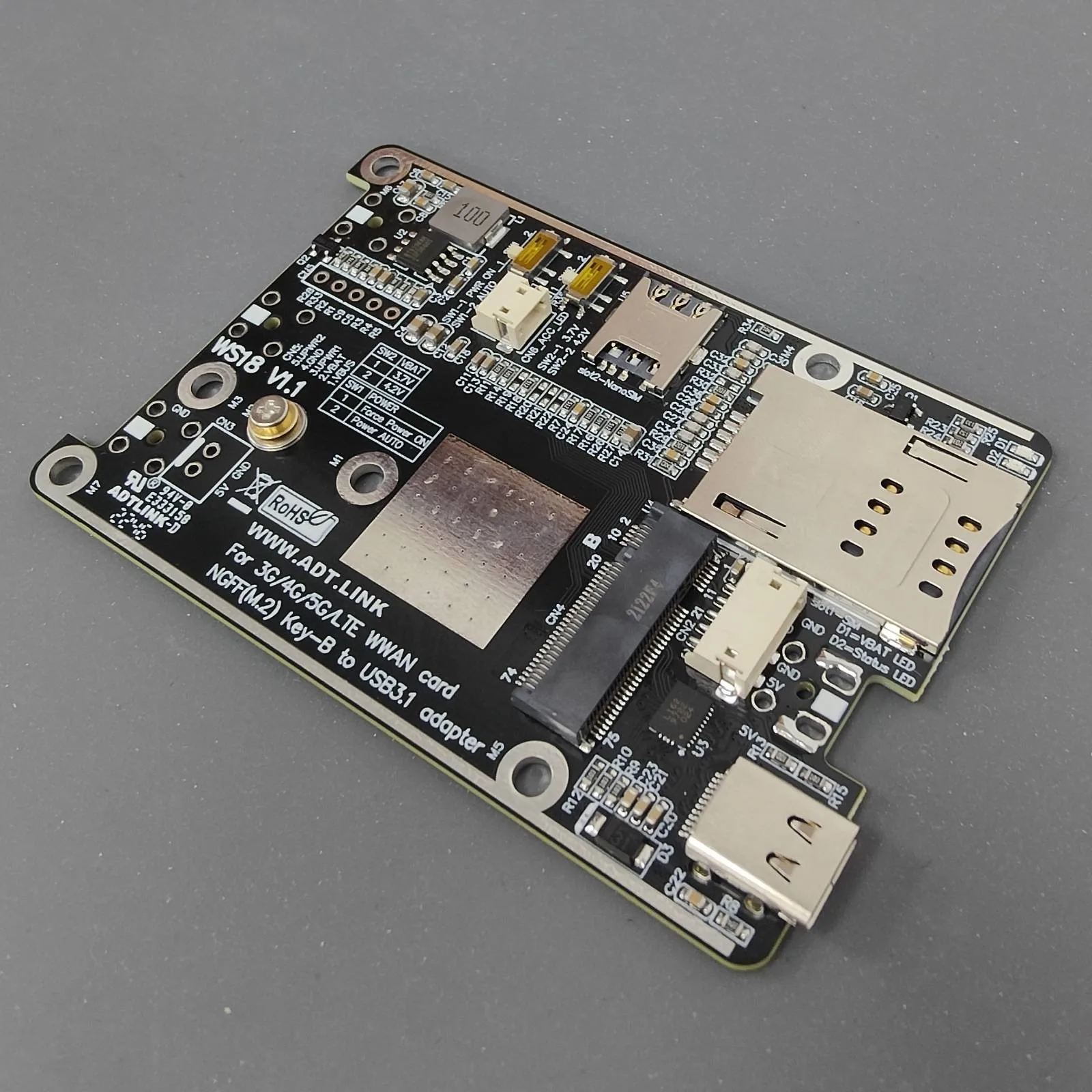 Фото Модуль M.2 B-key WWAN LTE 3G 4G 5G, слот для карты к USB 3.1 Type-C Gen2x1, плата адаптера, совместимая с 2230/3042/3052 №2