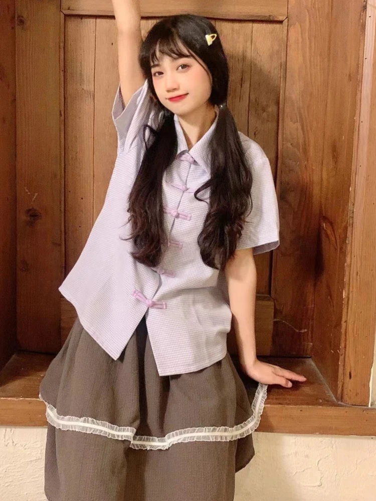 Футболки женские в клетку винтажные повседневные универсальные модные с