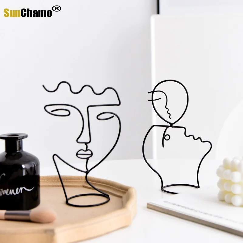 

Абстрактный персонаж, скульптура, художественный декор, скандинавские металлические черные линии, фигурки ручной работы, украшение для дом...