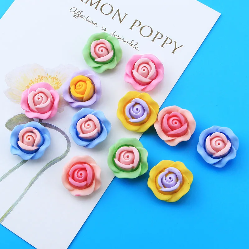 

20pcs Mix Colors 20mm Resin Bicolor Rose Flowers FlatBack Cabochon DIY Hair Bow Craft Decoration Resin Slime Charms for Kids