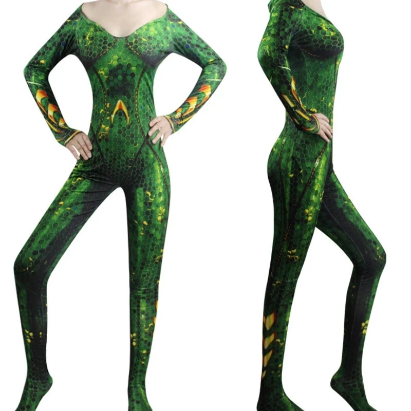 

Halloween Carnival Movie mera cosplay aquaman and mera costume superhero women wig Zentai Bodysuit Suit Jumpsuits for adult