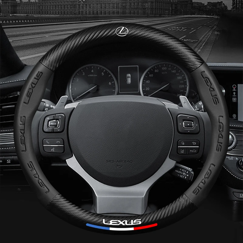 Cubiertas antideslizantes para volante de coche, accesorios de fibra de carbono de cuero PU para Lexus ES/NX200/RX/LS/LX/CTGS/IS300, 37-38cm