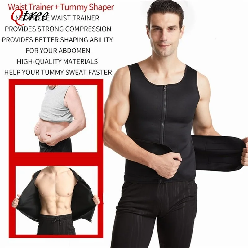 Men Sweat Sauna Vest Waist Trainer Body Shaper Neoprene Tank Top Compression Shirt Workout Fitness Back Support Gym Fitness Suit