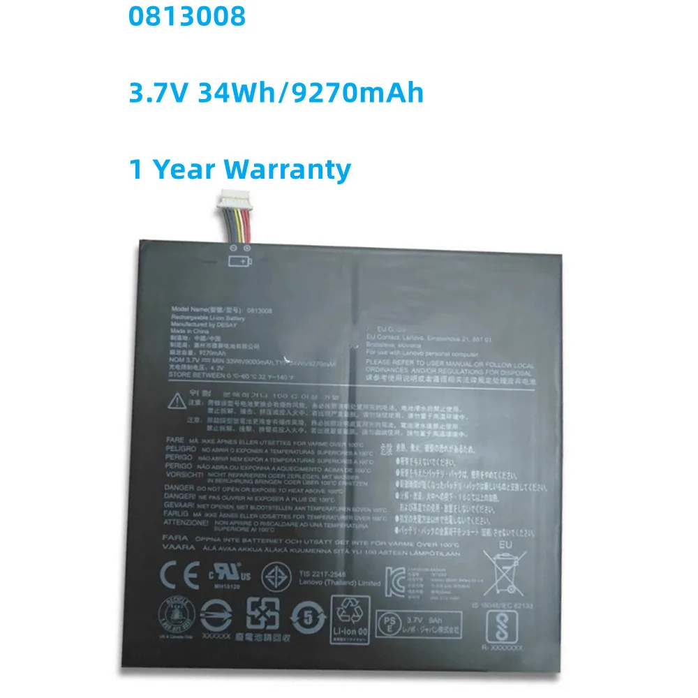 New 0813008 Battery for Lenovo 0813008 Tablet Pad 3.7V 34Wh/9270mAh