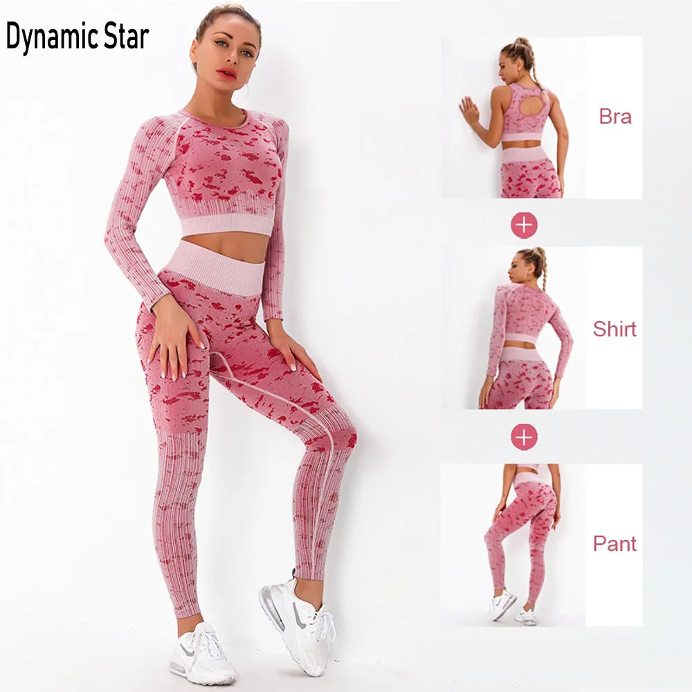 

2/3 Pcs Seamless Yoga Set Women Sports Suit Gym Set Sports Bra Long Sleeve Shirts Top Yoga Leggings For Women Workout Clothes