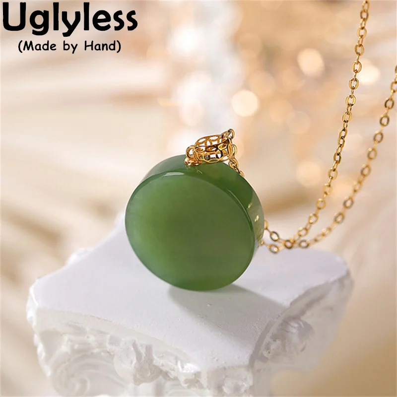 

Uglyless Real G750 18K Gold Pendants for Women Luxury Natural Gemstones Jewelry Hotan Jade Jasper Amber Necklaces Gold NO Chains