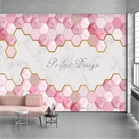 custom 3d papel de parede nordic abstract geometric hexagon pink girl heart background mural wallpaper for bedroom walls tapety