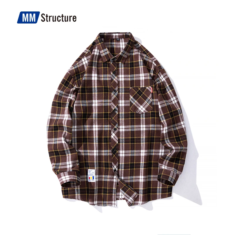 Men Oversized Cotton Plaid Shirt 2022 Hip Hop Up Long Sleeve Couple Korean Harajuku Clothing Male Japanese Blouse |