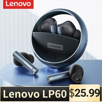 lenovo lp60 tws wireless earphone bluetooth rotatable headset metal ring headphones cavity hifi stereo low latency sound mic new