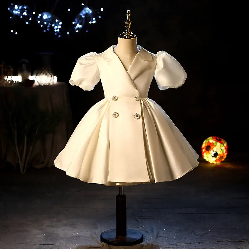 

2021 New Spring White Baby Girl Gown1st Birthday Party Wedding Dress For Children Princess Birthday Evening Dresses Kids Clothes