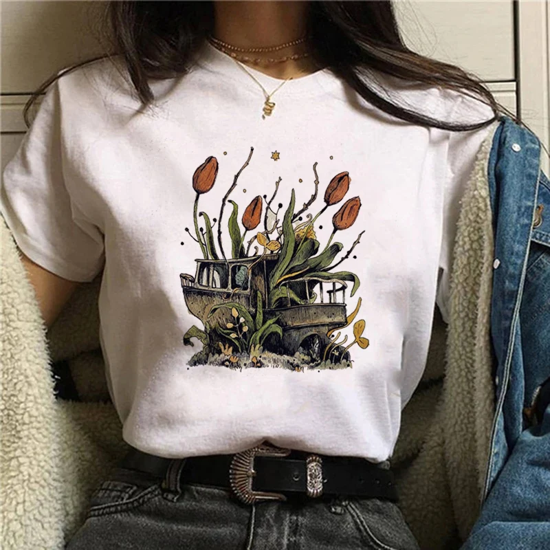 

Women Casual Flowers Summer Clothing Print Tshirt Female Top Short Sleeve Fashion Cartoon Graphic Tshirt Tees O-Neck Tees Shirts