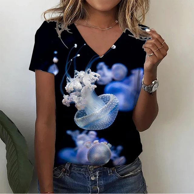 

T-shirt Women's Street Apparel Turtle Shoal T-shirt Y2k Top Women's V-neck T-shirt Plus Size Apparel Infauna 3D Printing