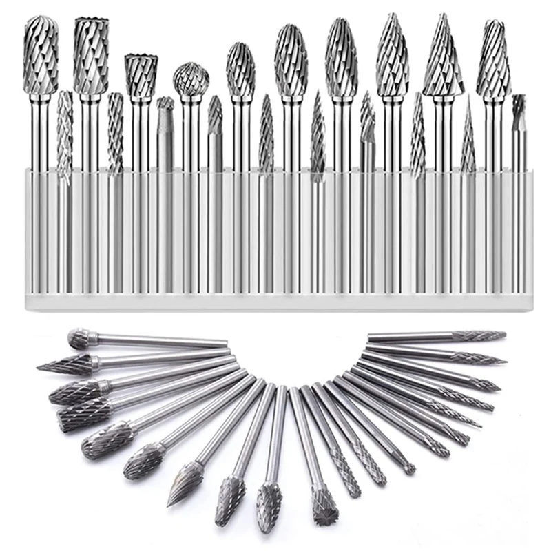 

20/10PCS Tungsten Carbide Burr Set Double Cut Steel Rotary Die Grinder Milling Bit Shank Carving Set Rotary Tool